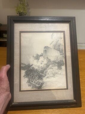 Vintage Holy cross temple by Bernard Bradley Pencil Art - Neutral Tones print